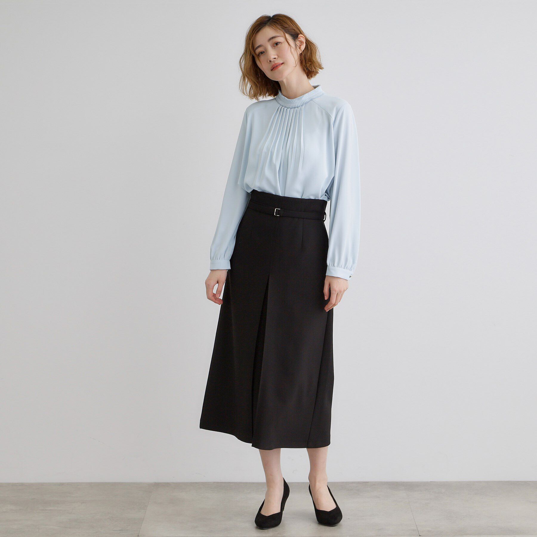 grove「【マシンウォッシュ／防シワ】プリーツネックブラウス」|シャツ・ブラウス|