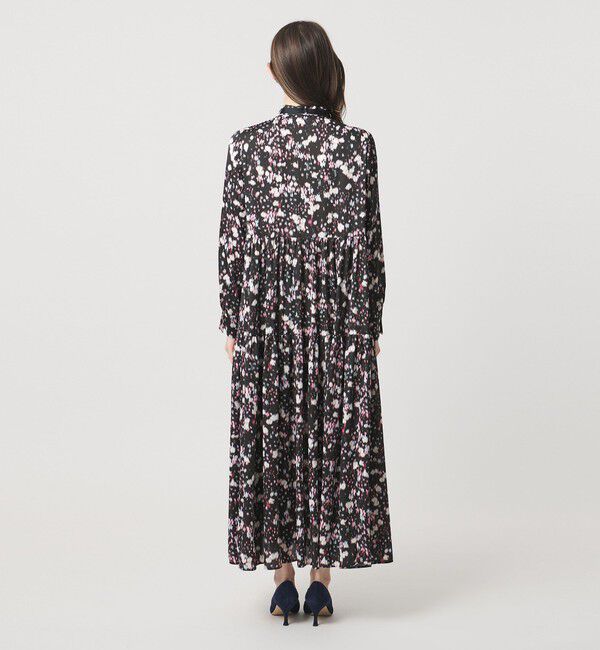 UNITED ARROWS「サテン フラワープリント ボウタイ ワンピース ‐ウォッシャブル‐」|ワンピース|