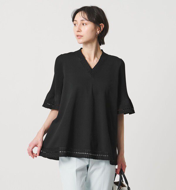 UNITED ARROWS「Vネック ニットチュニック 」|ニット・セーター|BLACK