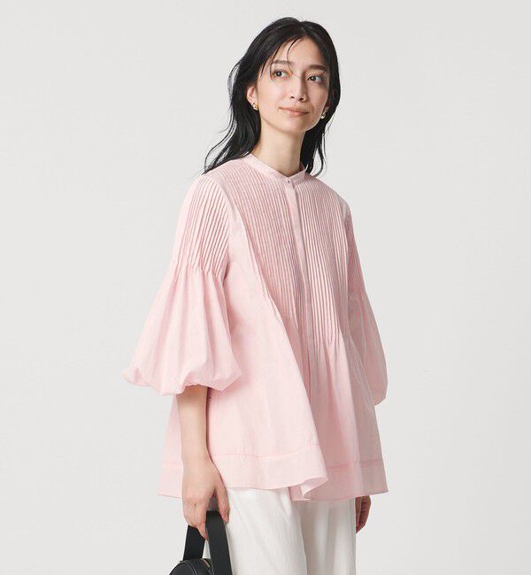 UNITED ARROWS「ピンタック バンドカラー ブラウス」|シャツ・ブラウス|LT.PINK