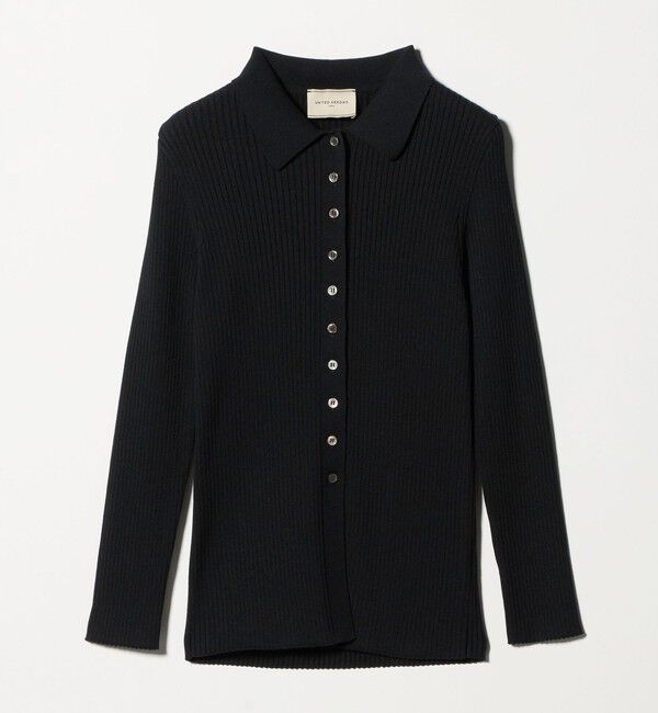 UNITED ARROWS「リブ ポロニット カーディガン ‐ウォッシャブル‐」|カーディガン|BLACK