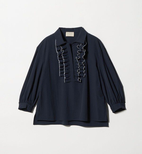 UNITED ARROWS「メロー フリル スキッパー パフ ブラウス ‐防しわ 吸水速乾 UVカット 遮熱性 接触冷感 ウォッシャブル‐」|シャツ・ブラウス|NAVY