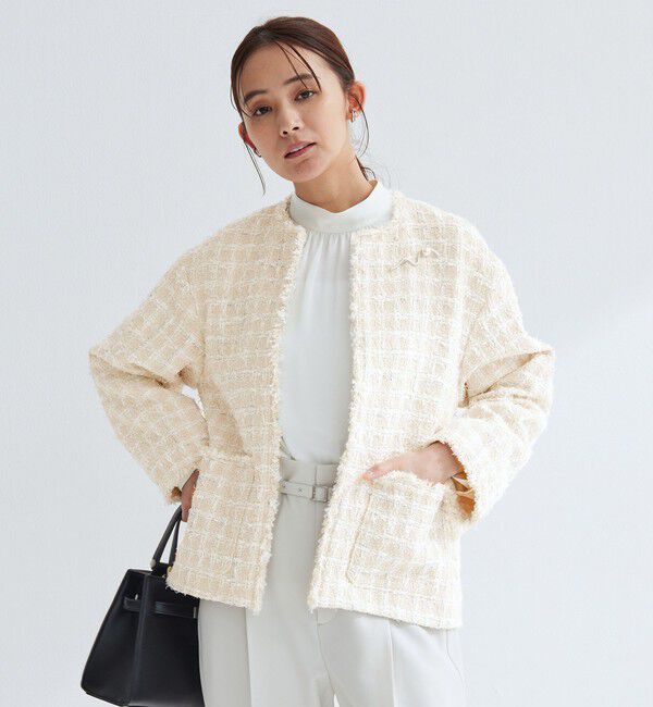 UNITED ARROWS green label relaxing「ファンシー ツイードライク ポケット ノーカラー ジャケット」|ノーカラージャケット|