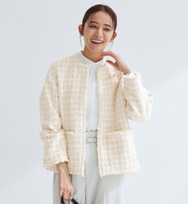 UNITED ARROWS green label relaxing「ファンシー ツイードライク ポケット ノーカラー ジャケット」|ノーカラージャケット|