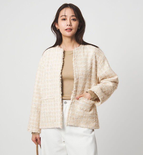 UNITED ARROWS green label relaxing「ファンシー ツイードライク ポケット ノーカラー ジャケット」|ノーカラージャケット|