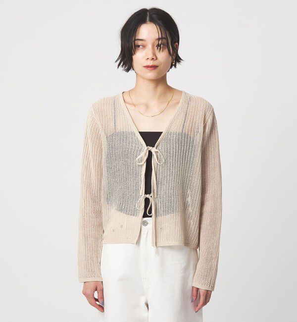 UNITED ARROWS green label relaxing「メッシュ リボン Vネック カーディガン」|カーディガン|