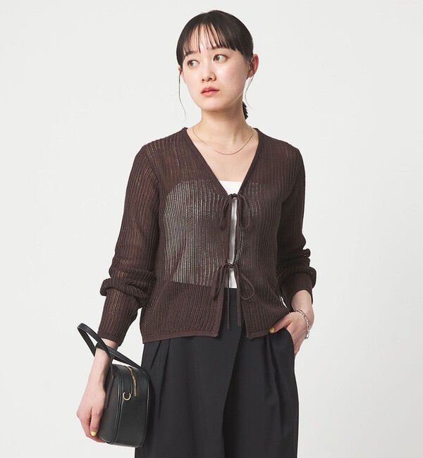 UNITED ARROWS green label relaxing「メッシュ リボン Vネック カーディガン」|カーディガン|MD.BROWN