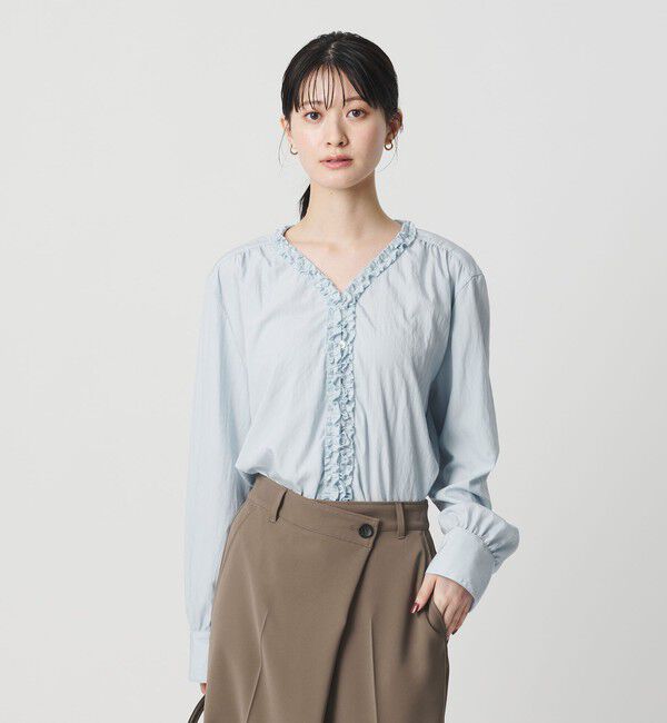 BEAUTY&YOUTH UNITED ARROWS「【WEB限定 Wardrobe DAILY MINIMAL】ラッフル Vネックブラウス ウォッシャブル」|シャツ・ブラウス|