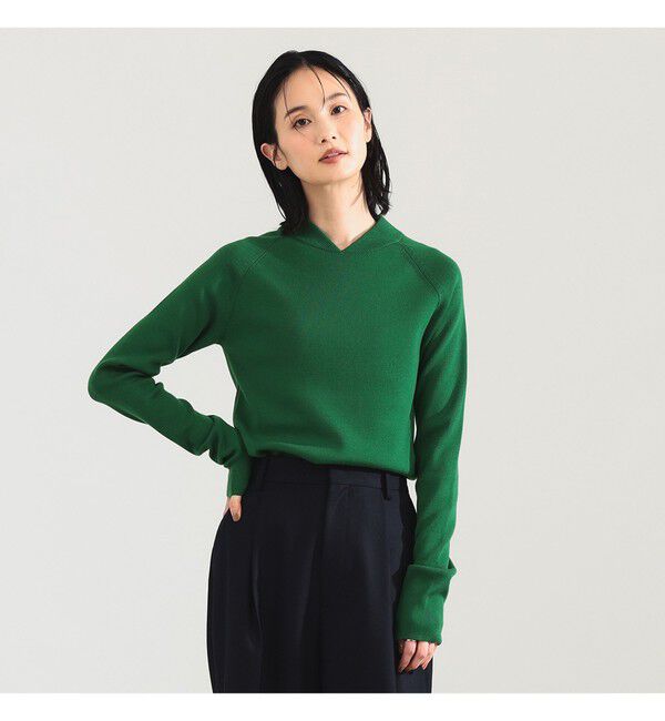 Demi-Luxe BEAMS 「AK+1 / MA-1 リブカラー プルオーバー」|ニット・セーター|GREEN