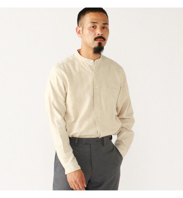 BEAMS PLUS「Band Collar Pullover Cotton Linen Herringbone」|シャツ・ブラウス|