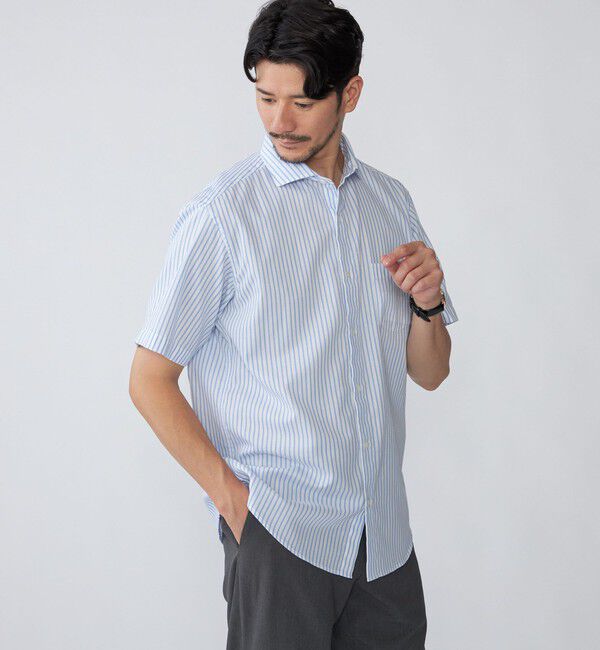 SHIPS「SHIPS: <接触冷感>アイス コットン ワイド カラミ ショートスリーブ シャツ」|シャツ・ブラウス|ライトブルー