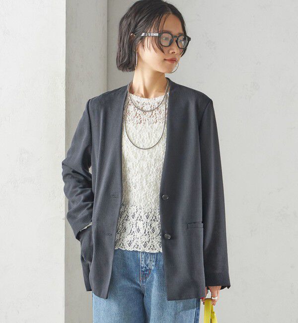 SHIPS for women「〈手洗い可能〉Asami 麻調合繊 カラーレス ジャケット」|ノーカラージャケット|