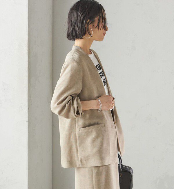 SHIPS for women「〈手洗い可能〉Asami 麻調合繊 カラーレス ジャケット」|ノーカラージャケット|