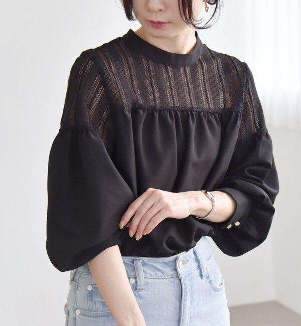 quaranciel「quaranciel:〈手洗い可能〉ラッセル レース フィブリル ブラウス」|シャツ・ブラウス|ブラック