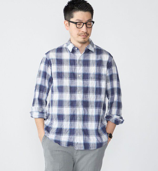 SHIPS「SHIPS: BEZ ウォッシュド チェック ロングスリーブ シャツ」|シャツ・ブラウス|ライトブルー
