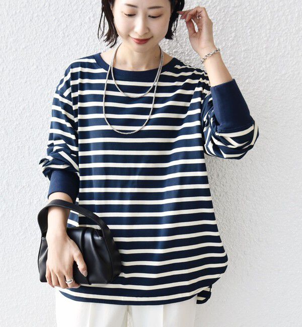 SHIPS for women「【SHIPS別注】TENNESSEE:〈洗濯機可能〉ワイド ボーダー TEE」|Tシャツ・カットソー|ネイビー