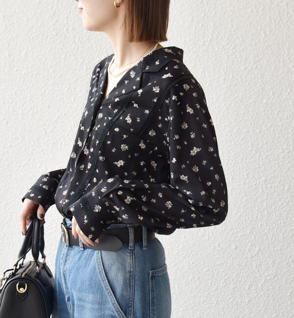 SHIPS any「SHIPS any:〈洗濯機可能〉フラワー プリント レース オープンカラー シャツ」|シャツ・ブラウス|