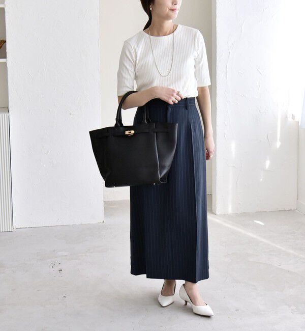 quaranciel「quaranciel:〈洗濯機可能〉テレコ リブ クルー ヘンリー 2way ハーフスリーブ TEE」|Tシャツ・カットソー|