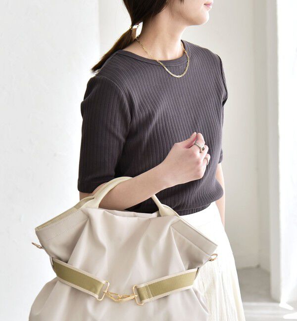 quaranciel「quaranciel:〈洗濯機可能〉テレコ リブ クルー ヘンリー 2way ハーフスリーブ TEE」|Tシャツ・カットソー|