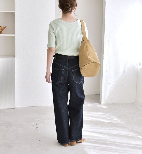 quaranciel「quaranciel:〈洗濯機可能〉テレコ リブ クルー ヘンリー 2way ハーフスリーブ TEE」|Tシャツ・カットソー|