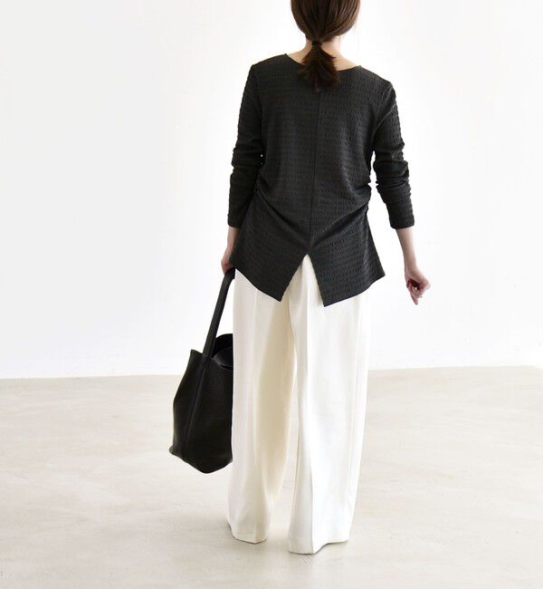 quaranciel「quaranciel:〈洗濯機可能〉ジャカード ジャージー Vネック ギャザー カーディガン」|カーディガン|