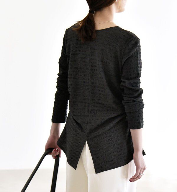 quaranciel「quaranciel:〈洗濯機可能〉ジャカード ジャージー Vネック ギャザー カーディガン」|カーディガン|