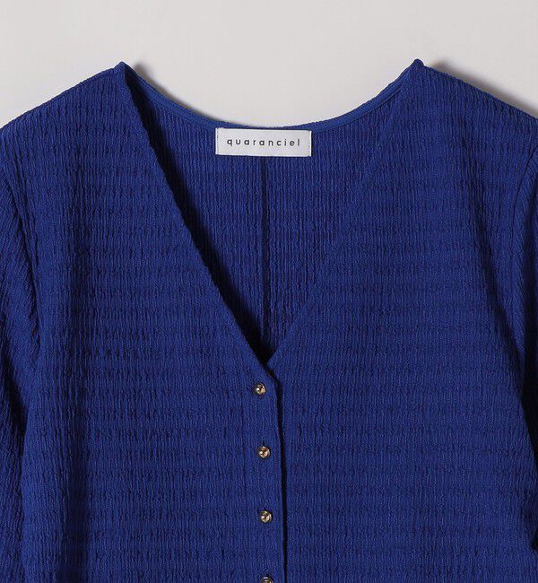 quaranciel「quaranciel:〈洗濯機可能〉ジャカード ジャージー Vネック ギャザー カーディガン」|カーディガン|