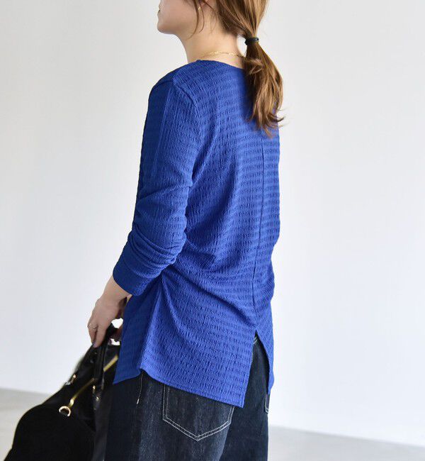 quaranciel「quaranciel:〈洗濯機可能〉ジャカード ジャージー Vネック ギャザー カーディガン」|カーディガン|