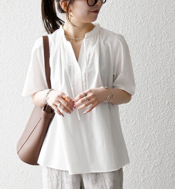 SHIPS any「《予約》SHIPS any:〈洗濯機可能〉タイプライター フリル スキッパー パフ ブラウス」|シャツ・ブラウス|