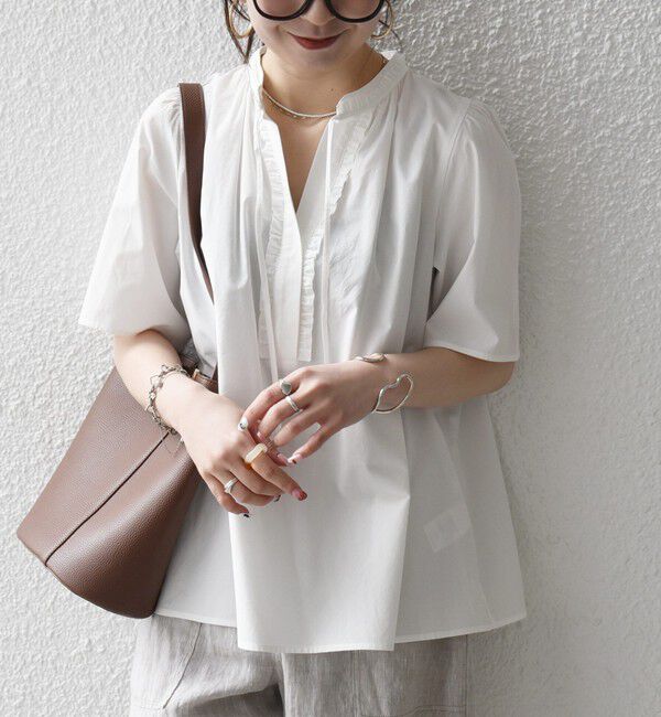 SHIPS any「《予約》SHIPS any:〈洗濯機可能〉タイプライター フリル スキッパー パフ ブラウス」|シャツ・ブラウス|