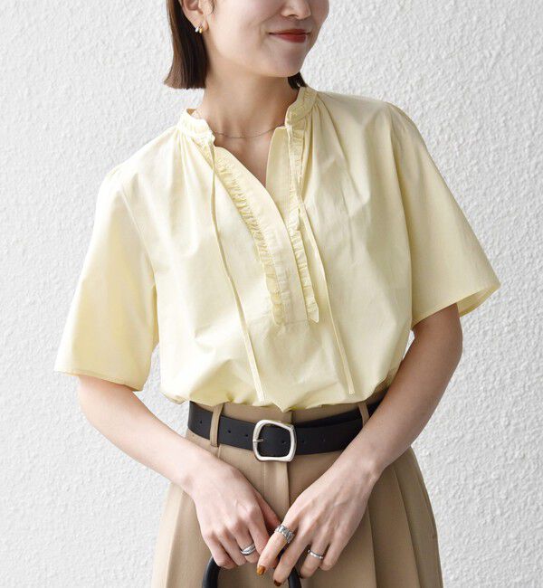 SHIPS any「《予約》SHIPS any:〈洗濯機可能〉タイプライター フリル スキッパー パフ ブラウス」|シャツ・ブラウス|