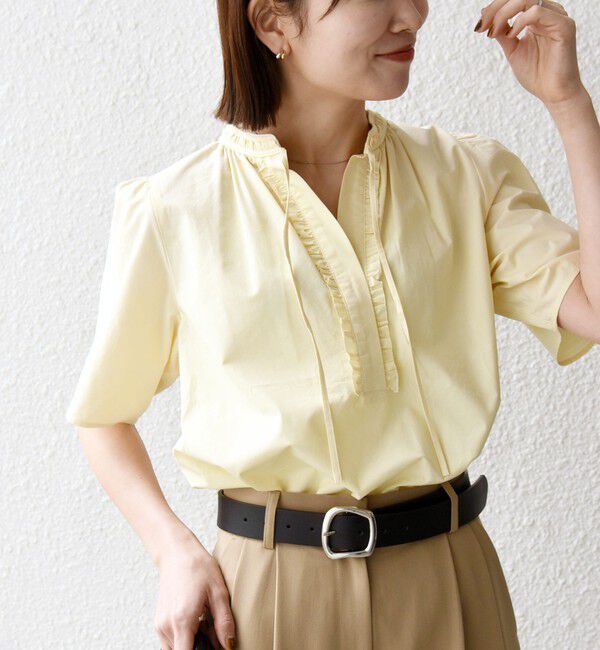 SHIPS any「《予約》SHIPS any:〈洗濯機可能〉タイプライター フリル スキッパー パフ ブラウス」|シャツ・ブラウス|