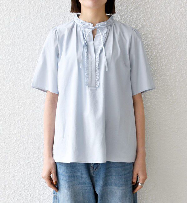 SHIPS any「《予約》SHIPS any:〈洗濯機可能〉タイプライター フリル スキッパー パフ ブラウス」|シャツ・ブラウス|