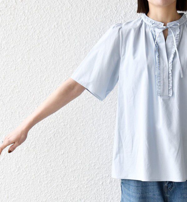 SHIPS any「《予約》SHIPS any:〈洗濯機可能〉タイプライター フリル スキッパー パフ ブラウス」|シャツ・ブラウス|