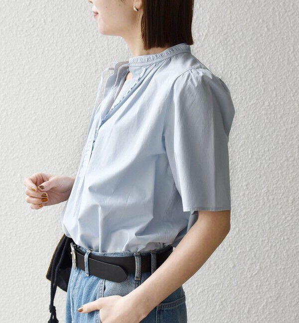 SHIPS any「《予約》SHIPS any:〈洗濯機可能〉タイプライター フリル スキッパー パフ ブラウス」|シャツ・ブラウス|