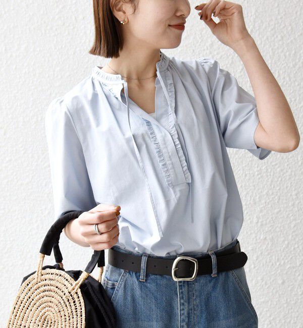 SHIPS any「《予約》SHIPS any:〈洗濯機可能〉タイプライター フリル スキッパー パフ ブラウス」|シャツ・ブラウス|