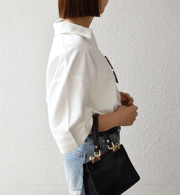 SHIPS any「《予約》SHIPS any:〈洗濯機可能〉インレイ 襟付き スキッパー ハーフスリーブ プルオーバー」|Tシャツ・カットソー|