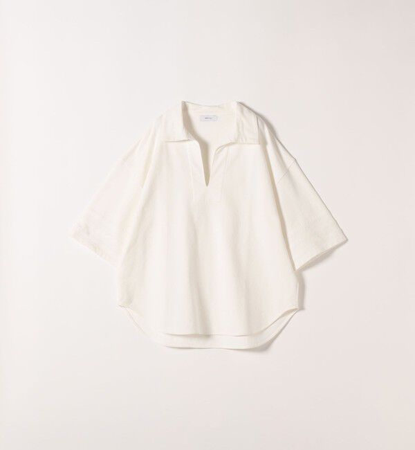 SHIPS any「《予約》SHIPS any:〈洗濯機可能〉インレイ 襟付き スキッパー ハーフスリーブ プルオーバー」|Tシャツ・カットソー|