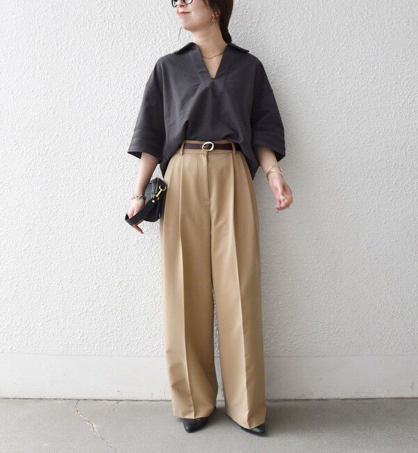 SHIPS any「《予約》SHIPS any:〈洗濯機可能〉インレイ 襟付き スキッパー ハーフスリーブ プルオーバー」|Tシャツ・カットソー|