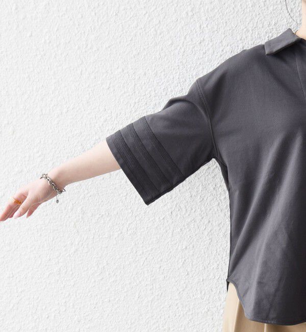 SHIPS any「《予約》SHIPS any:〈洗濯機可能〉インレイ 襟付き スキッパー ハーフスリーブ プルオーバー」|Tシャツ・カットソー|