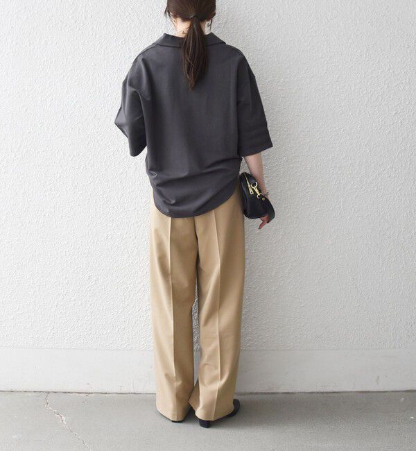 SHIPS any「《予約》SHIPS any:〈洗濯機可能〉インレイ 襟付き スキッパー ハーフスリーブ プルオーバー」|Tシャツ・カットソー|