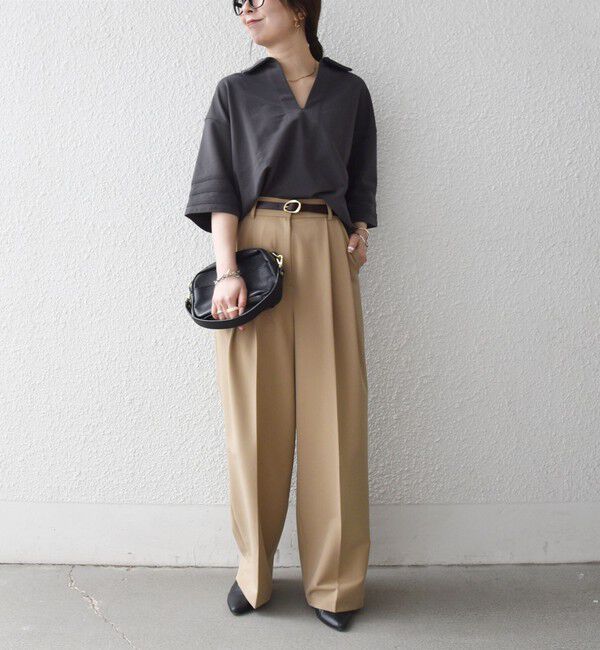 SHIPS any「《予約》SHIPS any:〈洗濯機可能〉インレイ 襟付き スキッパー ハーフスリーブ プルオーバー」|Tシャツ・カットソー|