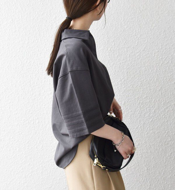 SHIPS any「《予約》SHIPS any:〈洗濯機可能〉インレイ 襟付き スキッパー ハーフスリーブ プルオーバー」|Tシャツ・カットソー|