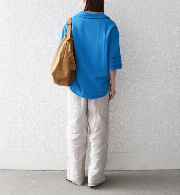 SHIPS any「《予約》SHIPS any:〈洗濯機可能〉インレイ 襟付き スキッパー ハーフスリーブ プルオーバー」|Tシャツ・カットソー|