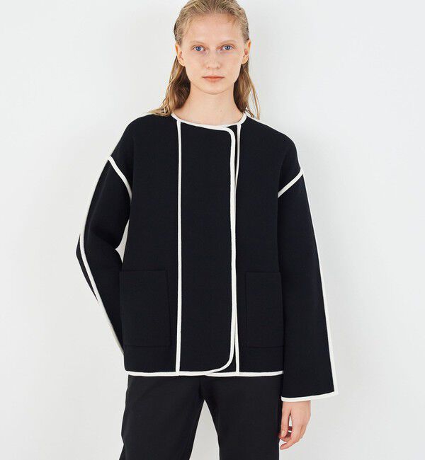 DES PRES「レーヨンナイロンダブルフェイス クルーネックジャケット」|ノーカラージャケット|