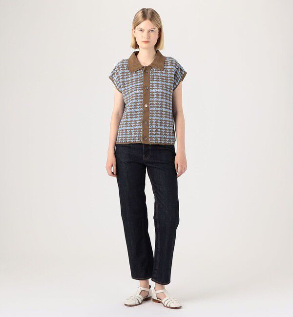 MACPHEE「リネンコットンクロシェ ポロカラーカーディガン」|カーディガン|