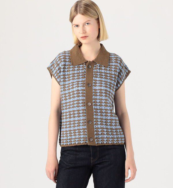 MACPHEE「リネンコットンクロシェ ポロカラーカーディガン」|カーディガン|