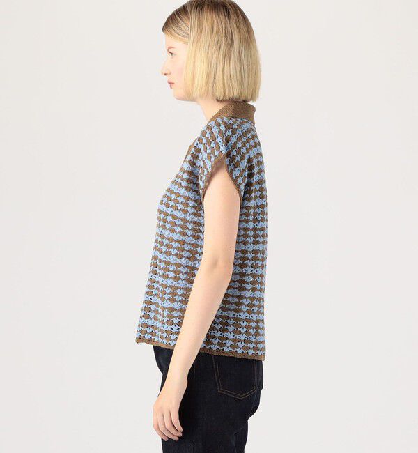 MACPHEE「リネンコットンクロシェ ポロカラーカーディガン」|カーディガン|