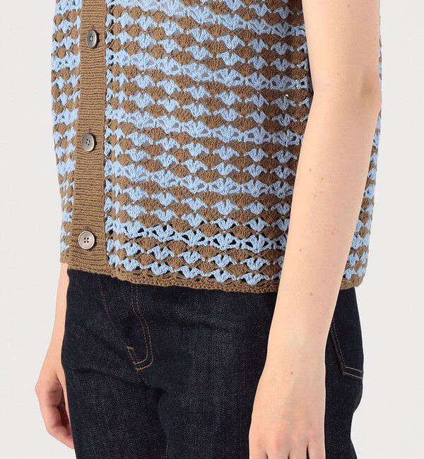 MACPHEE「リネンコットンクロシェ ポロカラーカーディガン」|カーディガン|