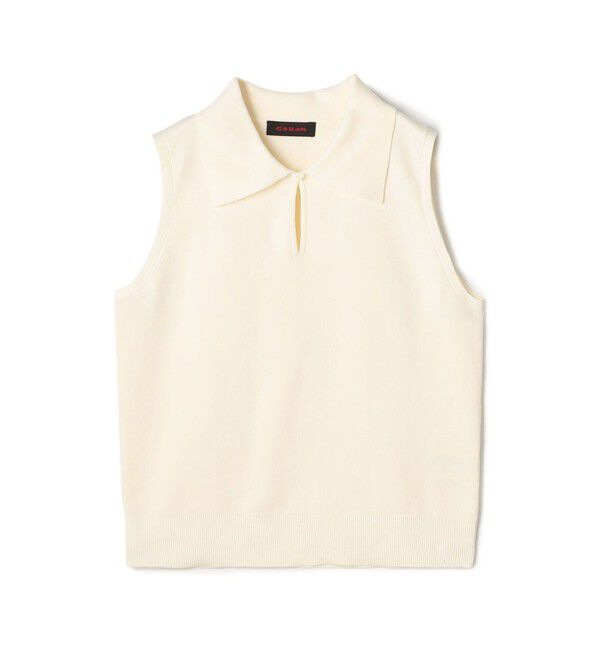 CABaN「ファインポリエステル ビッグカラーノースリーブプルオーバー」|ニット・セーター|11 ホワイト